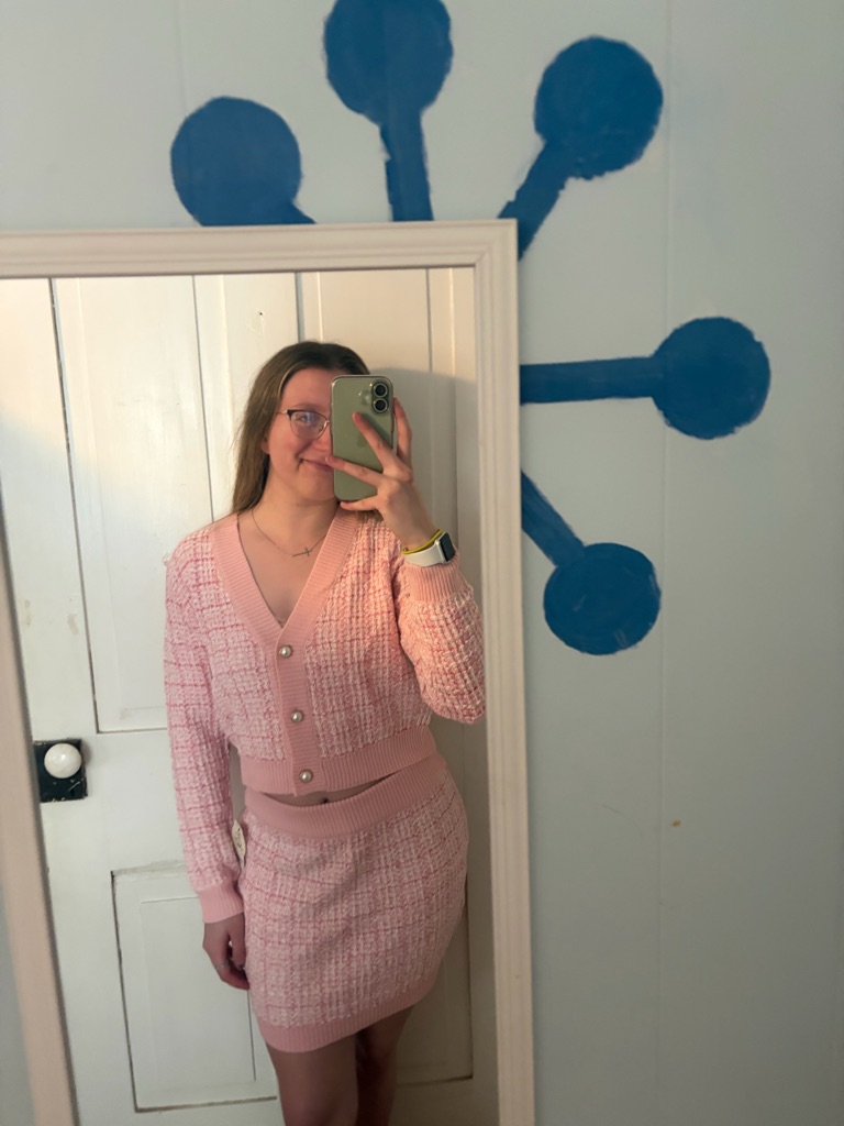 Nwt Lara Tweed Plaid Cardigan And Mini Skirt Set